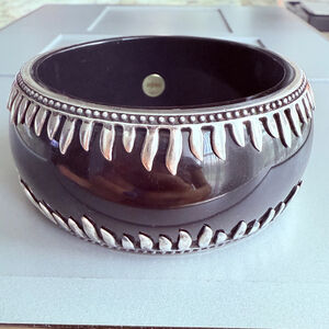 BIG Miriam Salat Mirim 34mm Black Resin Sterling Silver 925 Bangle Cuff Bracelet